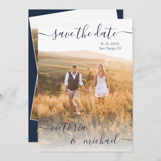 Minimalistisches Hochzeitsstipendium Foto Save the Einladung (Vorne/Hinten)