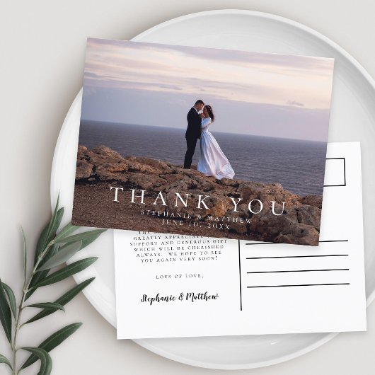 Minimalistisches Hochzeitsszenario Foto Dankeschön Postkarte