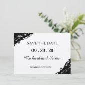 Minimalistisches Hochzeitsszenario in Black Waterc Save The Date (Stehend Vorderseite)