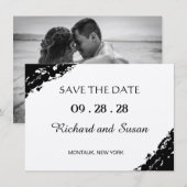 Minimalistisches Hochzeitsszenario in Black Waterc Save The Date (Vorne/Hinten)