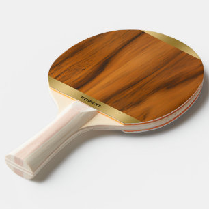 Minimalistisches Holz und Gold Monogramm Tischtennis Schläger