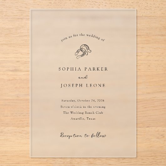 Minimalistisches Horseshoe | Rustikale Hochzeit Acryleinladungen (Vorderseite)