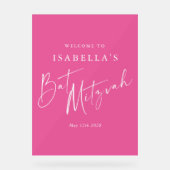 Minimalistisches Hot Pink Custom Bat Mitzvah Willk Acrylschild (Vorderseite)