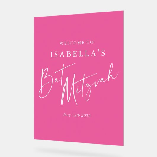 Minimalistisches Hot Pink Custom Bat Mitzvah Willk Acrylschild (Winkel)