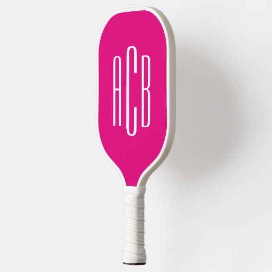 Minimalistisches Hot-Pink und Weiß-3-Buchstaben-Mo Pickleball Schläger (Links)