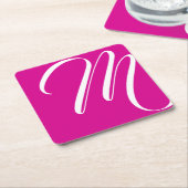 Minimalistisches Hot Pink und White Script Monogra Rechteckiger Pappuntersetzer (angewinkelt)