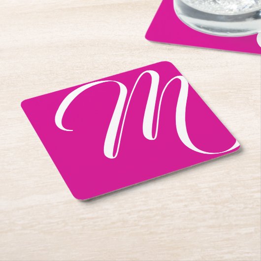 Minimalistisches Hot Pink und White Script Monogra Rechteckiger Pappuntersetzer (angewinkelt)