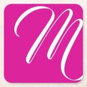 Minimalistisches Hot Pink und White Script Monogra Rechteckiger Pappuntersetzer (Vorderseite)