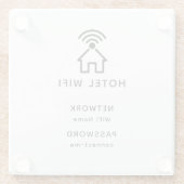 Minimalistisches Hotel mit weißem und schwarzem WL Glasuntersetzer (Rückseite)