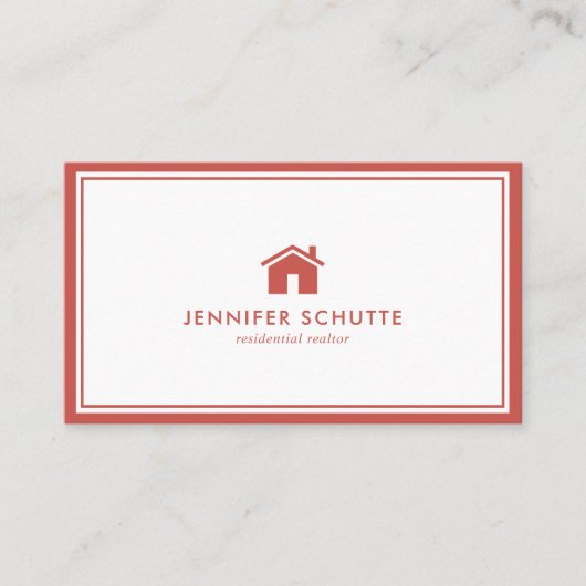 Minimalistisches House Logo Rot & Weiß Kariert Rea Visitenkarte (Vorderseite)