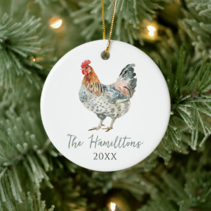 Minimalistisches Huhn Custom Familienname Weihnach Keramik Ornament