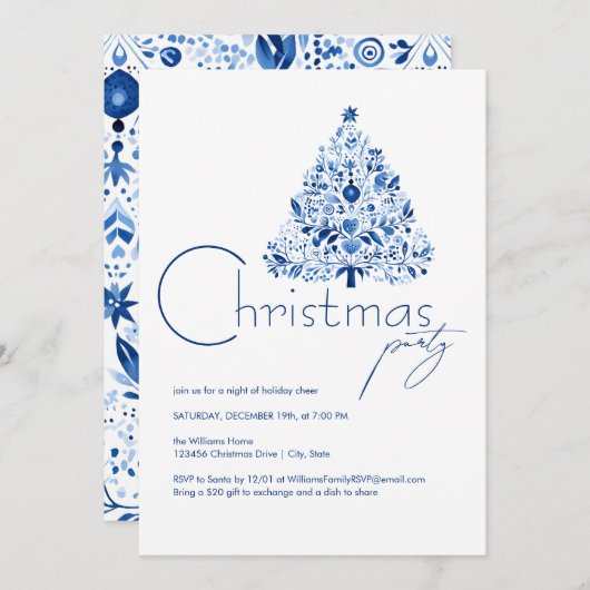 Minimalistisches Hygge White and Blue Party Einladung (Vorne/Hinten)