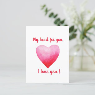 Minimalistisches Ich liebe dich rotes Wasserfarbe- Postkarte