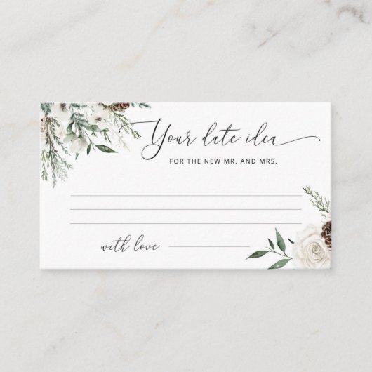 Minimalistisches immergrünes Date Nacht Ideen. Dat Begleitkarte (Vorderseite)