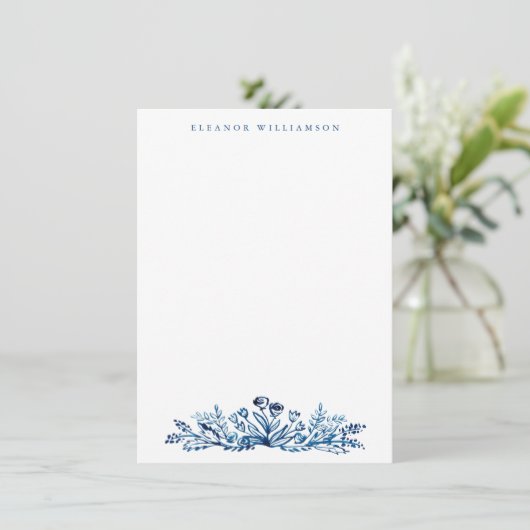 Minimalistisches Indigoblau Tinte Botanisch Person Mitteilungskarte (Stehend Vorderseite)