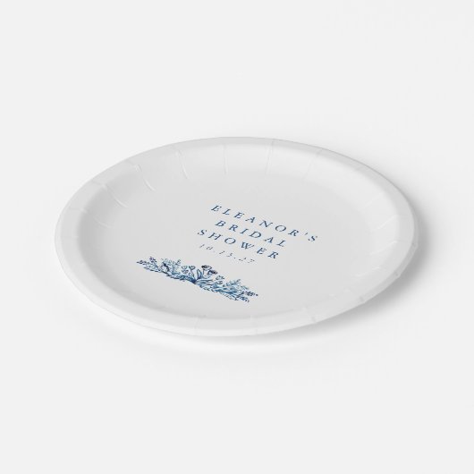 Minimalistisches Indigoblau Tinte Botanisches Brau Pappteller (Schrägansicht)