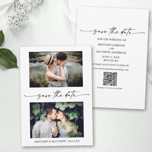 Minimalistisches InkScript Couple 2 Foto QR-Code Save The Date