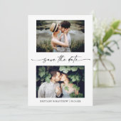 Minimalistisches InkScript Couple 2 Foto QR-Code Save The Date (Stehend Vorderseite)