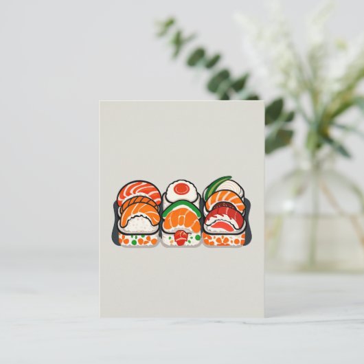 Minimalistisches japanisches Sushi Postkarte (Stehend Vorderseite)