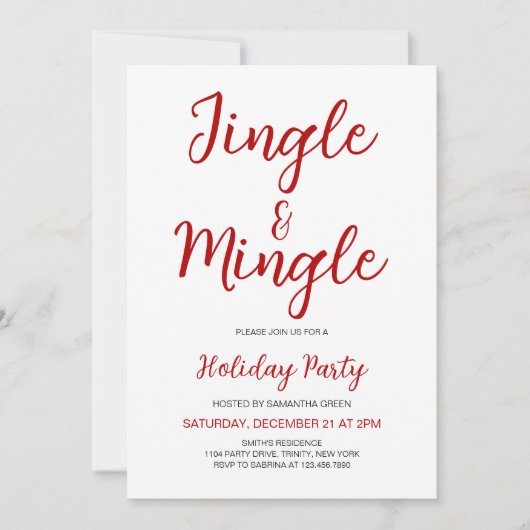 Minimalistisches Jingle und Mingle Weihnachts-Part Einladung (Vorderseite)