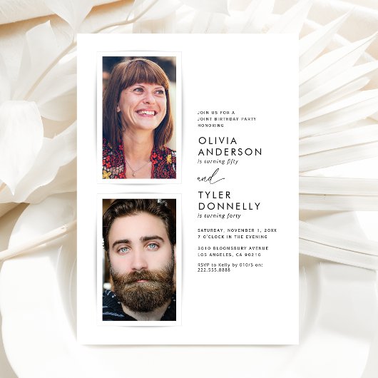 Minimalistisches Joint-Birthday-Foto Einladung