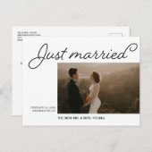 Minimalistisches Just Married Wedding Announcement Postkarte (Vorne/Hinten)