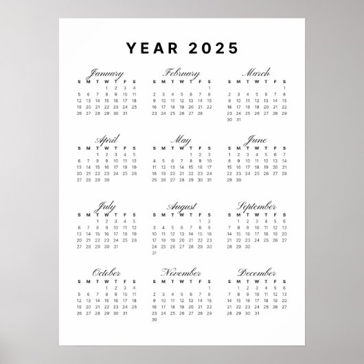 Minimalistisches Kalenderposter 2025 Poster (Vorne)