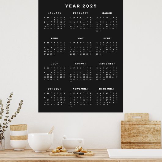 Minimalistisches Kalenderposter 2025 Poster (Küche)