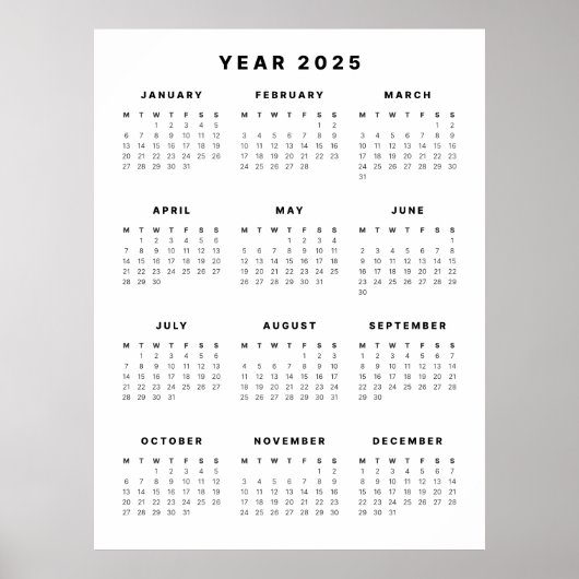 Minimalistisches Kalenderposter 2025 Poster (Vorne)