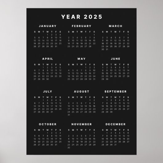 Minimalistisches Kalenderposter 2025 Poster (Vorne)