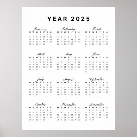 Minimalistisches Kalenderposter 2025 Poster (Vorne)