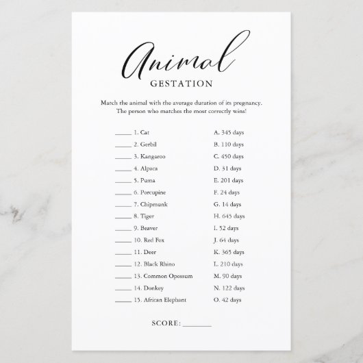 Minimalistisches Kalligrafie-Baby-Gestationsspiel (Vorderseite)