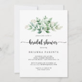 Minimalistisches Kalligrafie-Eukalyptus-Brautparty Einladung (Vorderseite)