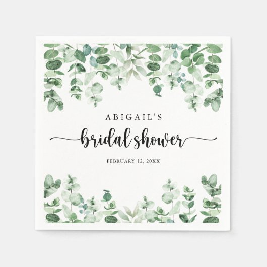 Minimalistisches Kalligrafie-Eukalyptus-Brautparty Serviette (Vorderseite)
