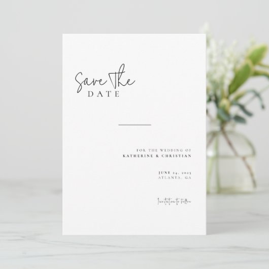 Minimalistisches Kalligrafie-Script-Foto Save the  Save The Date (Stehend Vorderseite)