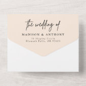 Minimalistisches kalligrafisches Foto auf einer Ho All In One Einladung (Rückseite)