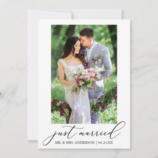 Minimalistisches kalligrafisches Foto nur verheira Ankündigung (Vorderseite)