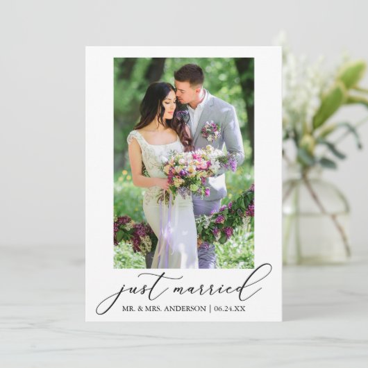 Minimalistisches kalligrafisches Foto nur verheira Ankündigung (Stehend Vorderseite)