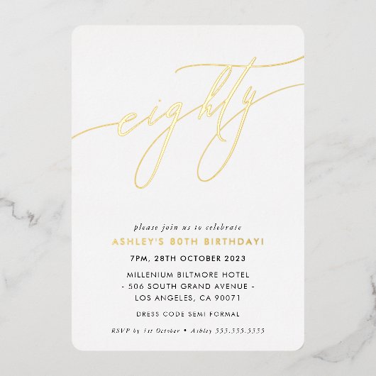 MINIMALISTISCHES kalligrafisches Gold, 80. Folieneinladung (Vorderseite)