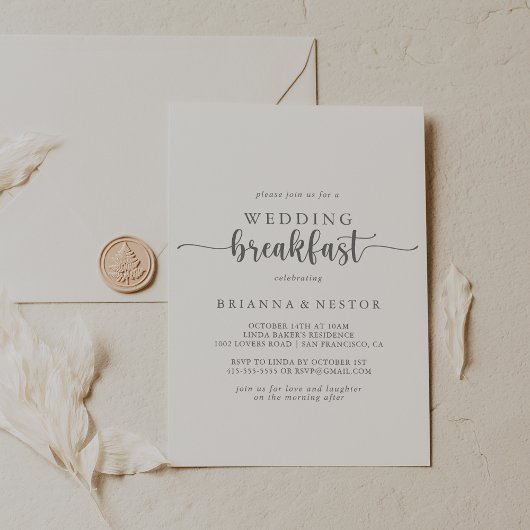 Minimalistisches kalligrafisches Hochzeitsfrühstüc Einladung