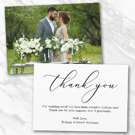 Minimalistisches kalligrafisches Hochzeitsszenario Dankeskarte