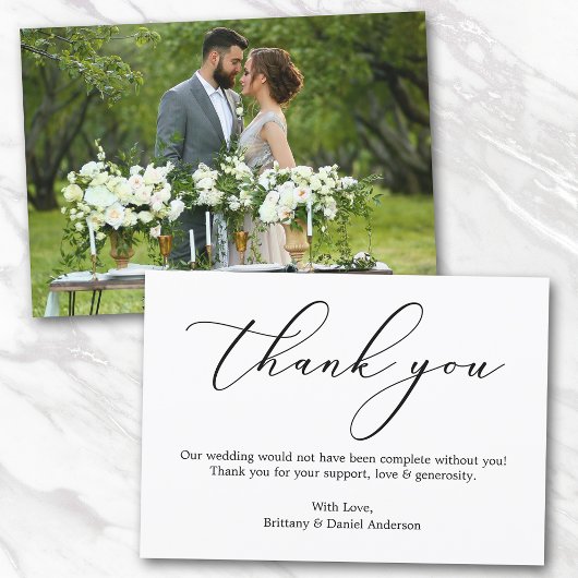 Minimalistisches kalligrafisches Hochzeitsszenario Dankeskarte