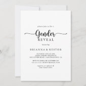 Minimalistisches Kalligraphie Gender Reveal Party Einladung (Vorderseite)
