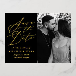 Minimalistisches kalligraphisches Foto Save the Da Folie Einladungspostkarte