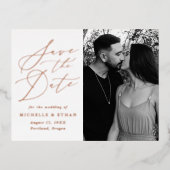 Minimalistisches kalligraphisches Foto Save the Da Folie Einladungspostkarte (Vorderseite)