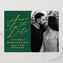 Minimalistisches kalligraphisches Foto Save the Da Folie Einladungspostkarte