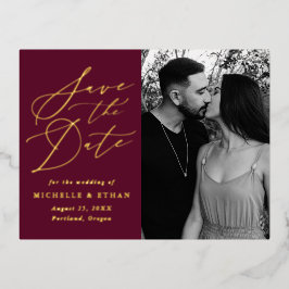 Minimalistisches kalligraphisches Foto Save the Da Folie Einladungspostkarte