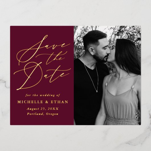 Minimalistisches kalligraphisches Foto Save the Da Folie Einladungspostkarte (Vorderseite)