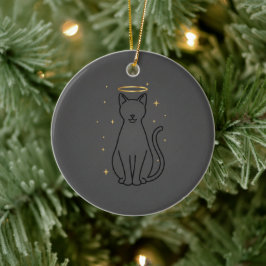 Minimalistisches Katzen-Silhouetten-Christmas Keramik Ornament