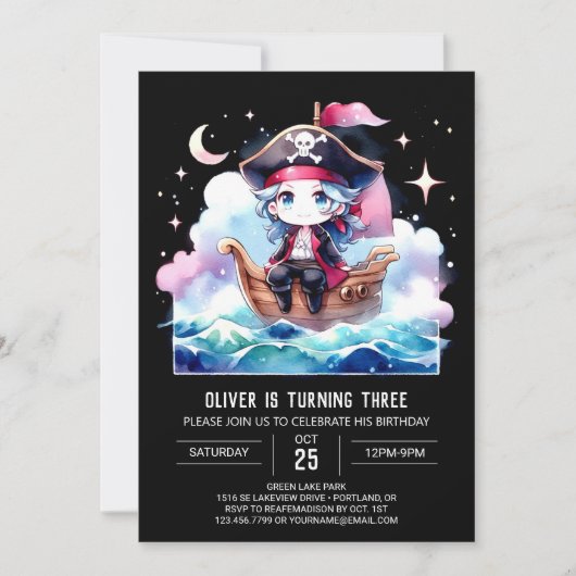 Minimalistisches Kind Pirate Geburtstag Einladung (Vorderseite)